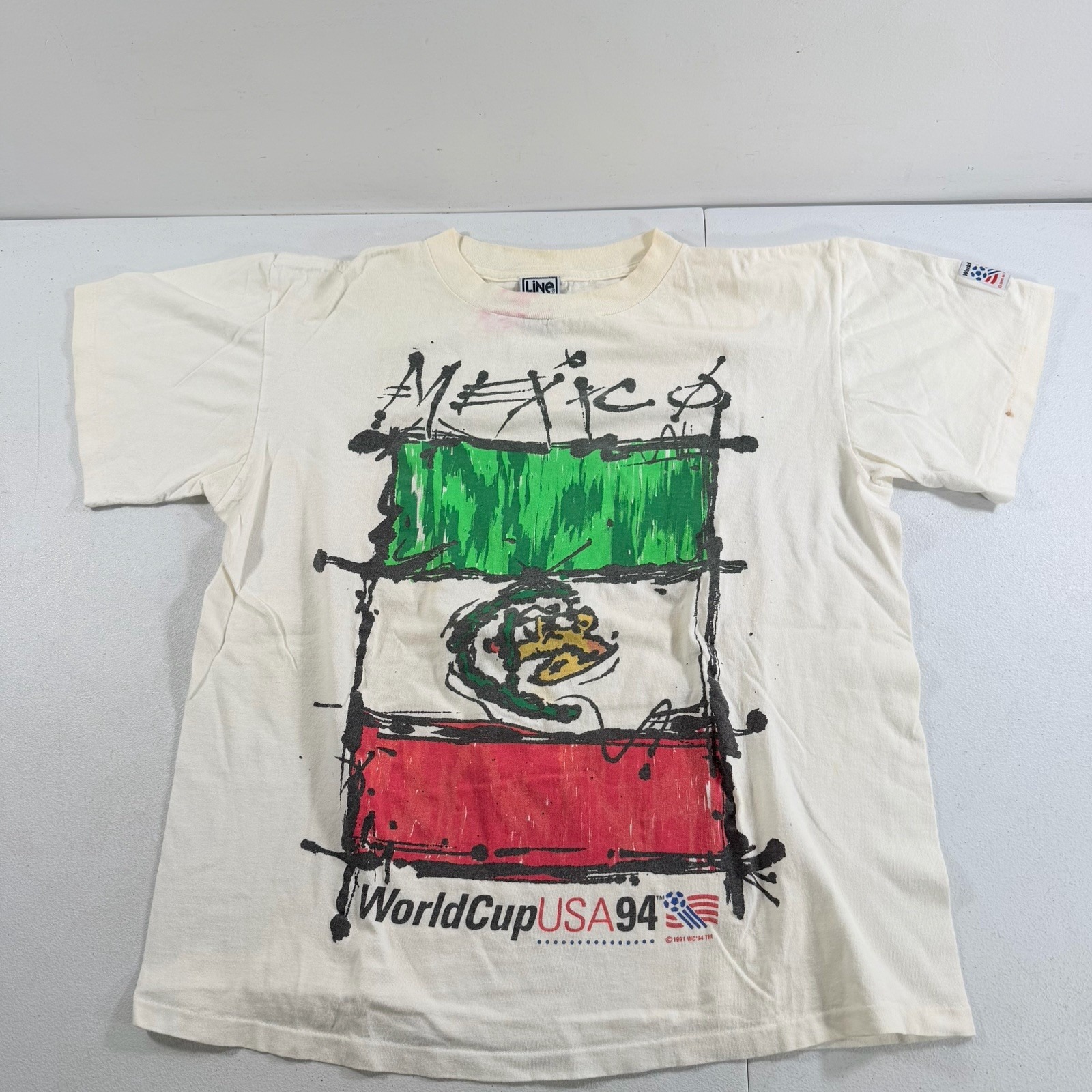 Vintage Line Shots World Cup 1994 Mexico TShirt Size Large 1991 Single Stitch